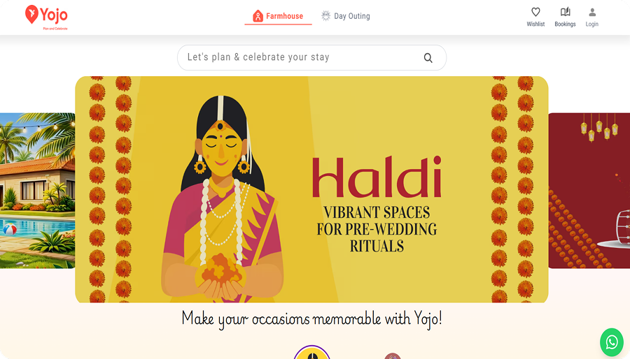 Yojo Haldi pre-wedding spaces booking interface